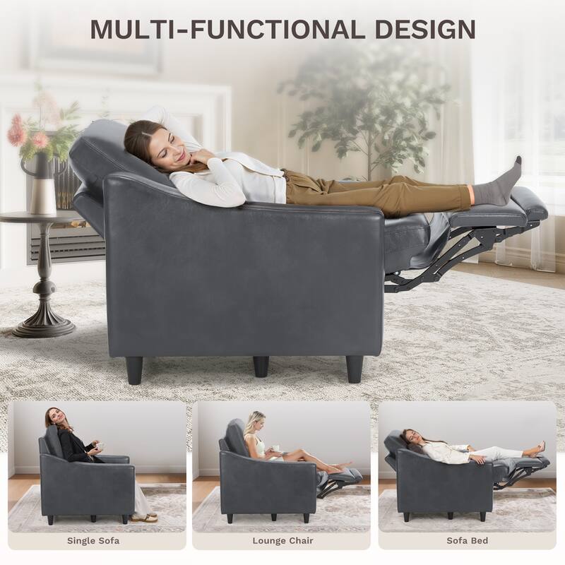Electric Pushback Recliner with Leather Upholstery & Charging Port - Adjustable Recline for Living Room​