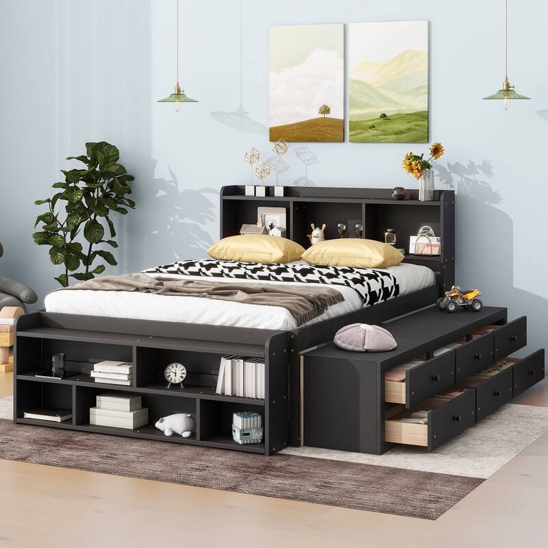 Full Bed with Bookcase Headboard Under-bed Storage