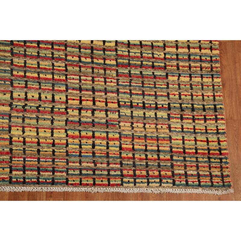 Striped Multicolor Moroccan Oriental Area Rug Hand-Knotted Wool Carpet - 9'1"x 12'6"