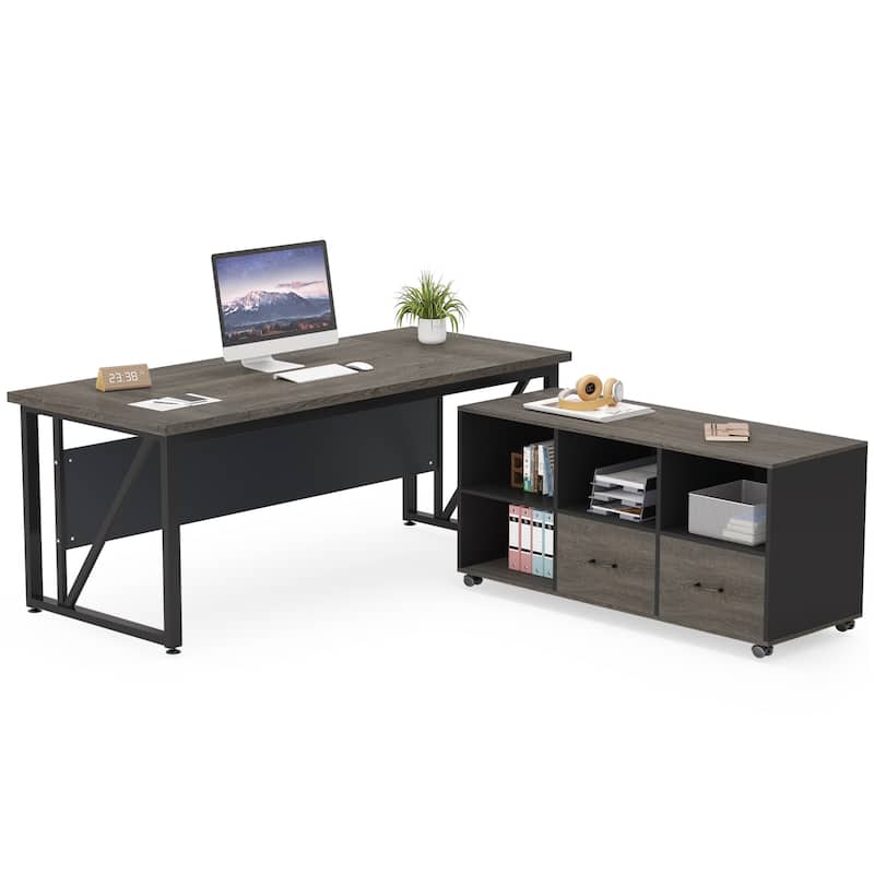 63" L-Shaped Computer Desk with 47 inches Lateral File Cabinet, Executive Desk Home Office Furniture Desk Set