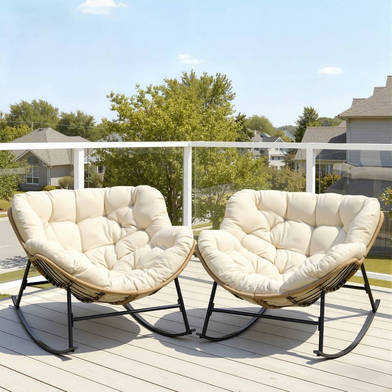 FINCATI Indoor Outdoor Royal Papasan Rocking Chair, 450 lbs Capacity Outdoor Papasan Rocking Chair with Padded Cushion