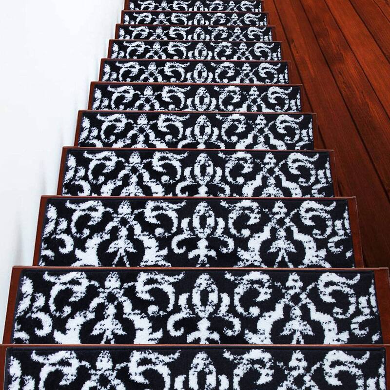 SUSSEXHOME Floral Collection Stair Treads 9 in. x 28 in. - 10-PACK - Navy