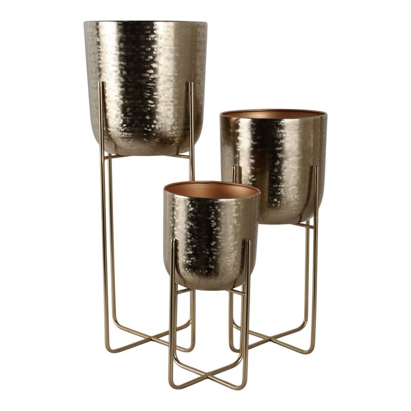 Metal Planters Hammered Design Modern Geometric Stands (Set of 3)