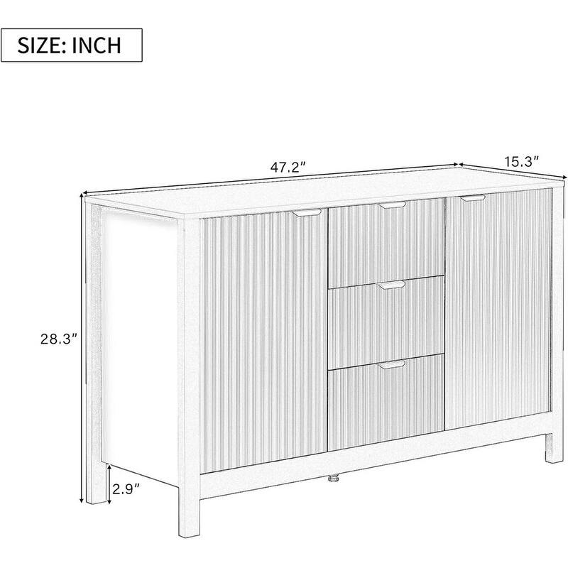 Modern Wave-Design Entryway Cabinet with 3 Adjustable Shelves ,2Doors, Storage Console Table with3 Drawers