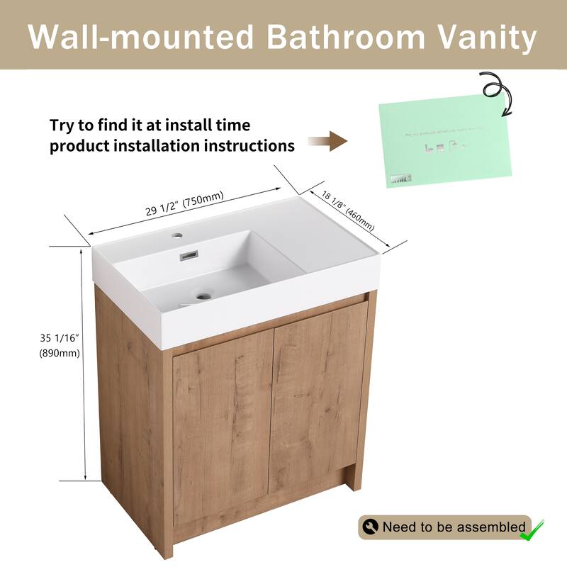 ARTCHIRLY 24/30 Inch Bathroom Vanity with Sink, Freestanding Bathroom Vanity with Soft Close Door and Adjustable Shelf