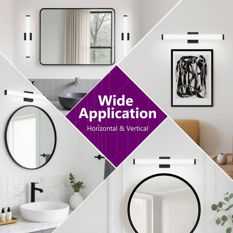 Modern Black LED Bathroom Vanity Light - 6000K Cool White Over Mirror Lighting