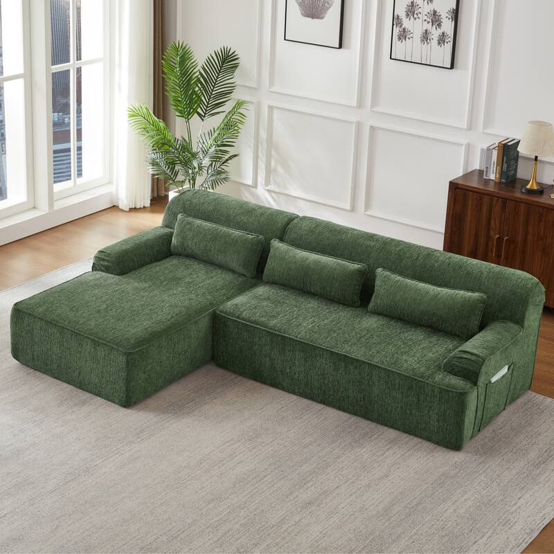 Chenille L-Shape Sectional Sofa, Minimalist Oversized Sleeper Couch, No Assembly Required