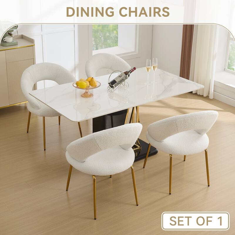 Set of 1 Dining Chairs With Curved Backrest and Golden Metal Legs