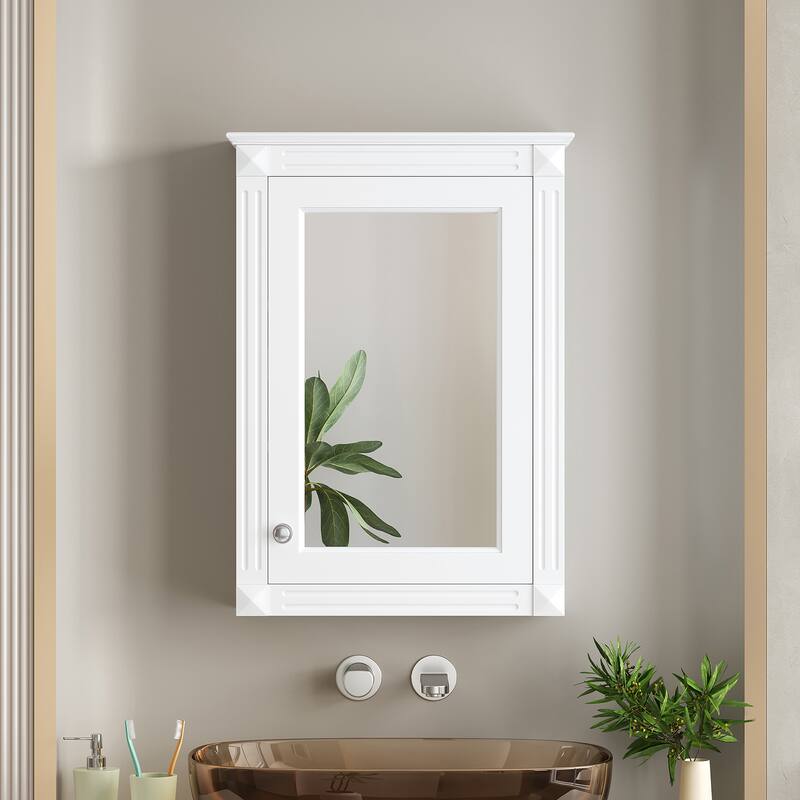 20" Wall Mounted Bathroom Storage Cabinet with Mirror, Medicine Cabinet with Height Adjustable Shelf - White