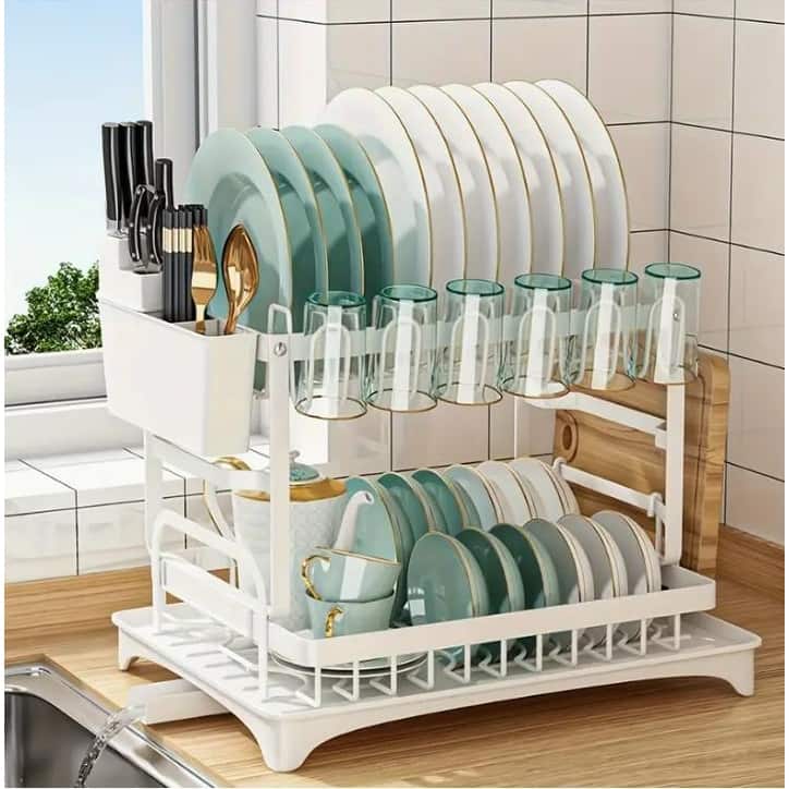 Collapsible 2 Tier Dish Drying Rack For Kitchen Counter