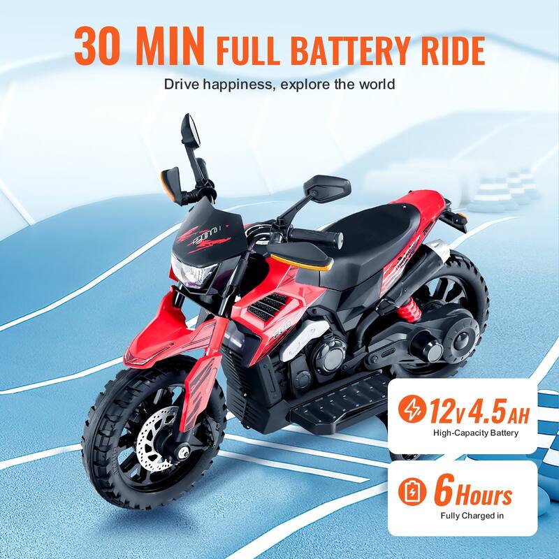 12V Kids Electric Motorcycle Ride-On Toy with Bluetooth Music and Flashing Lights for 3+ Years - 33.46 x 16.54 x 22.83 in