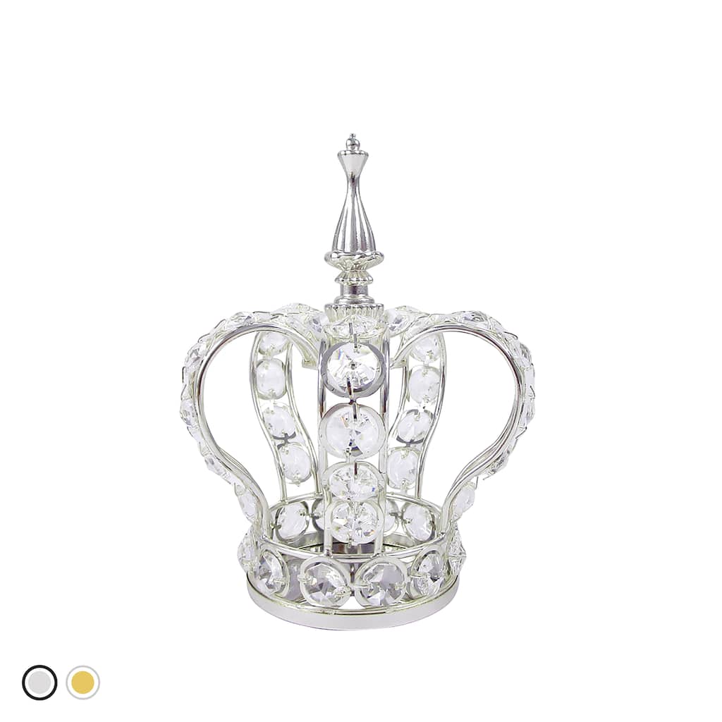 Crystal Bead Crown Decor Centerpiece Accent Piece Tabletop with Mirror