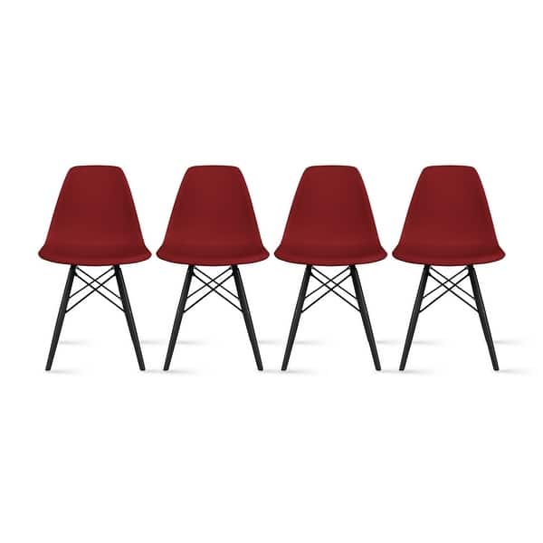 slide 2 of 12, Molded Dining Side Chairs For Kitchen Eiffel Metal Legs Design Bedroom Waiting Room (Set of 4) Red