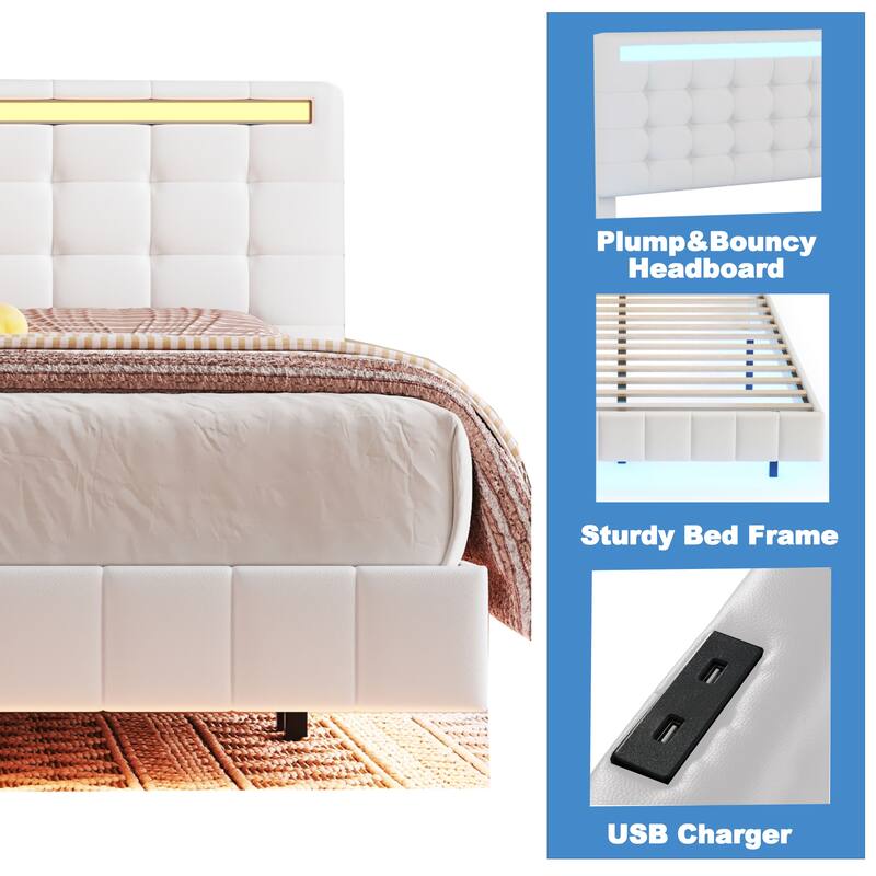 Queen Size Floating Bed Frame with LED Lights On Sale Bed Bath