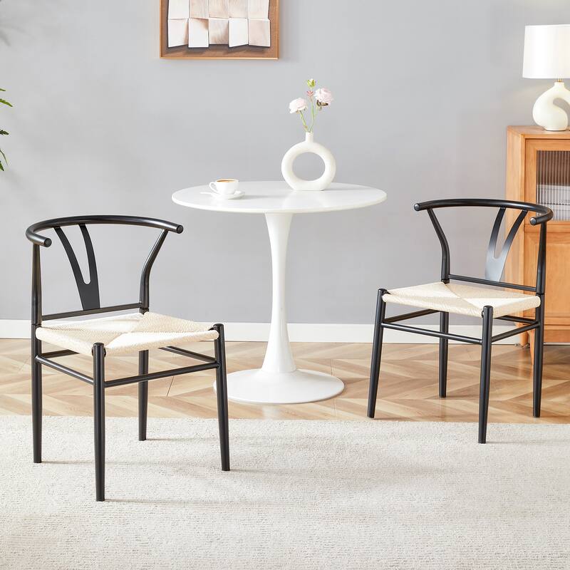 Y-shaped Medieval Style Armchair for Dining Table, Woven Seat (Set of 4)