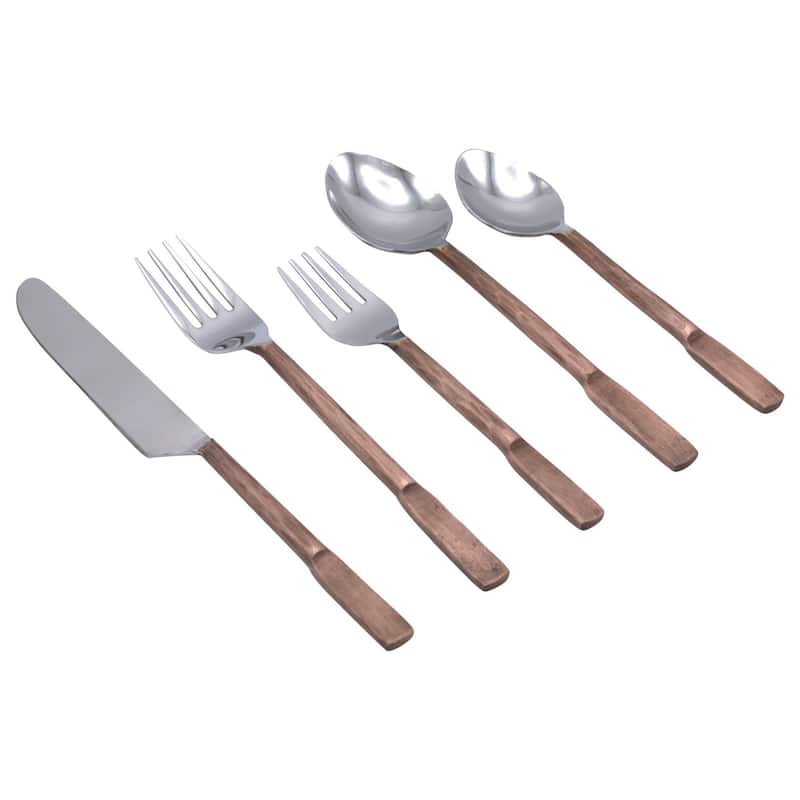 Elyon Carbery Reflective Copper 20 Piece Flatware Set Indian Artisan-Made Set Hand-Forged Stainless Steel Service for 4