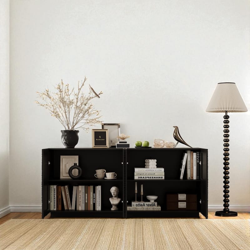 Modern 59" Sideboard Buffet Cabinet with 4 Doors, Water Ripple Design, Soft Close Storage Cabinet for Dining Room or Kitchen