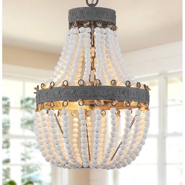 slide 2 of 8, Bohemian Boho Beachy Wood Bead Chandelier white