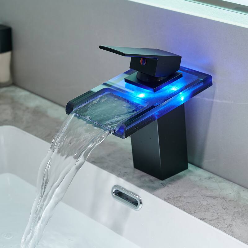 Modern Matte Black Bathroom Basin Faucet with LED Light