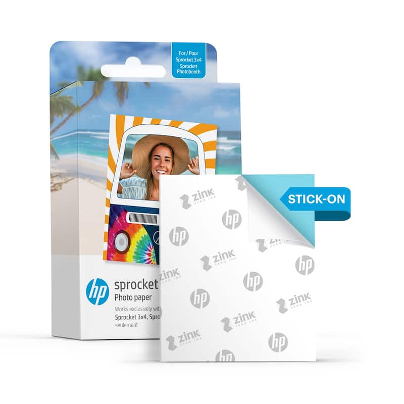 HP 3.5" x 4.25" Sticky-Backed Zink Photo Paper (100-Pack), Compatible w/HP Sprocket 3x4 & Photobooth - White