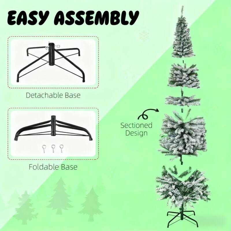 7.4 Foot Christmas Yard Decor,Flocked Christmas Tree with Faux Snow, Dense Branches - Green