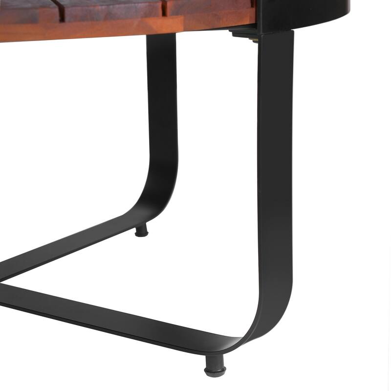 Roomfitters Outdoor Coffee Table with Slatted Mahogany Wood Surface and Sturdy Metal Frame, Modern Patio Accent, Mahogany