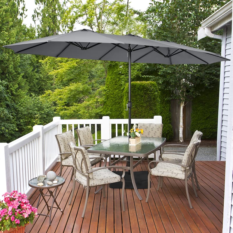 Costway 15FT Double-Sided Twin Patio Umbrella Outdoor Market W/ Crank