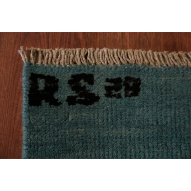 Aqua Blue Gabbeh Modern Rug Hand-Knotted Wool Carpet - 3'9" x 5'8"