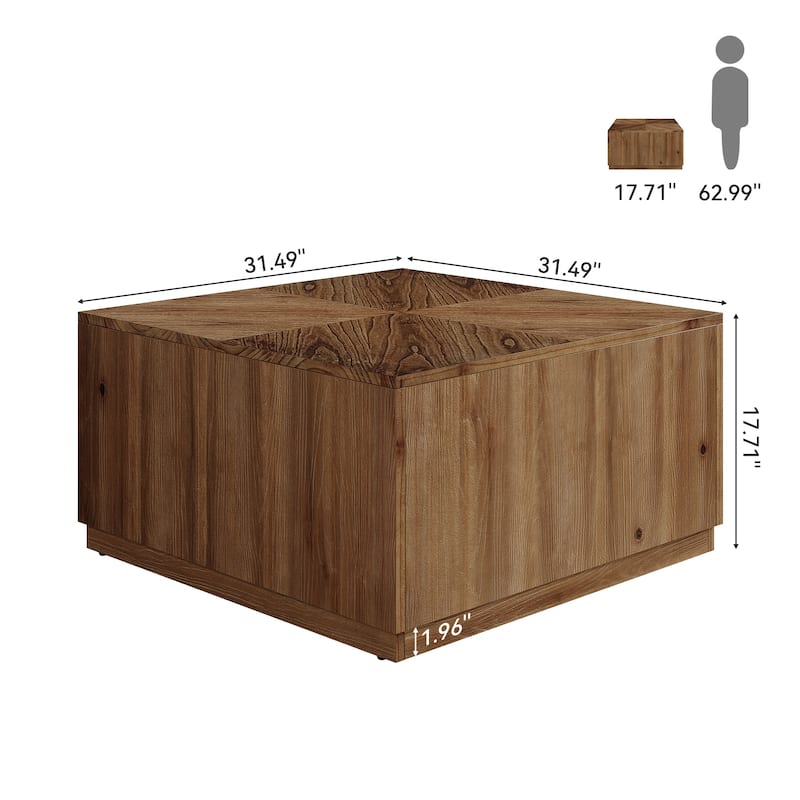 Farmhouse Square Coffee Table, 31.5-Inch Solid WoodCocktail Table