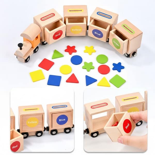 slide 1 of 1, Magnetic Wooden Shape Sorting Train - Montessori Educational Color & Geometry Matching Toy for Toddlers