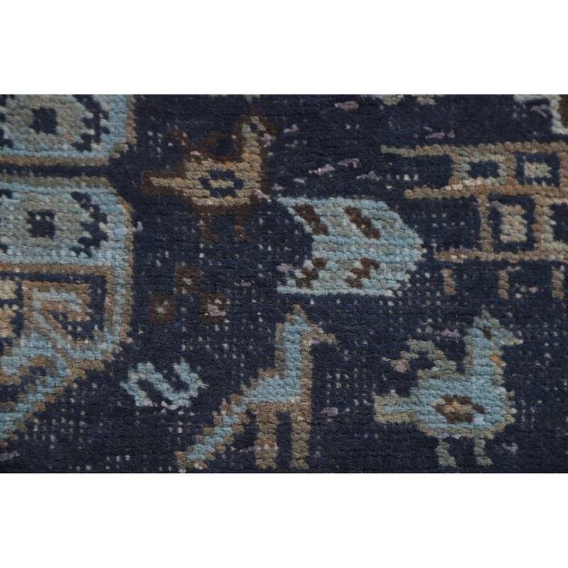 Hand Knotted Oriental 100% Wool Carpet Traditional Tribal Navy Blue & Blues Heriz Area Rug - 9' 6'' X 6' 7''