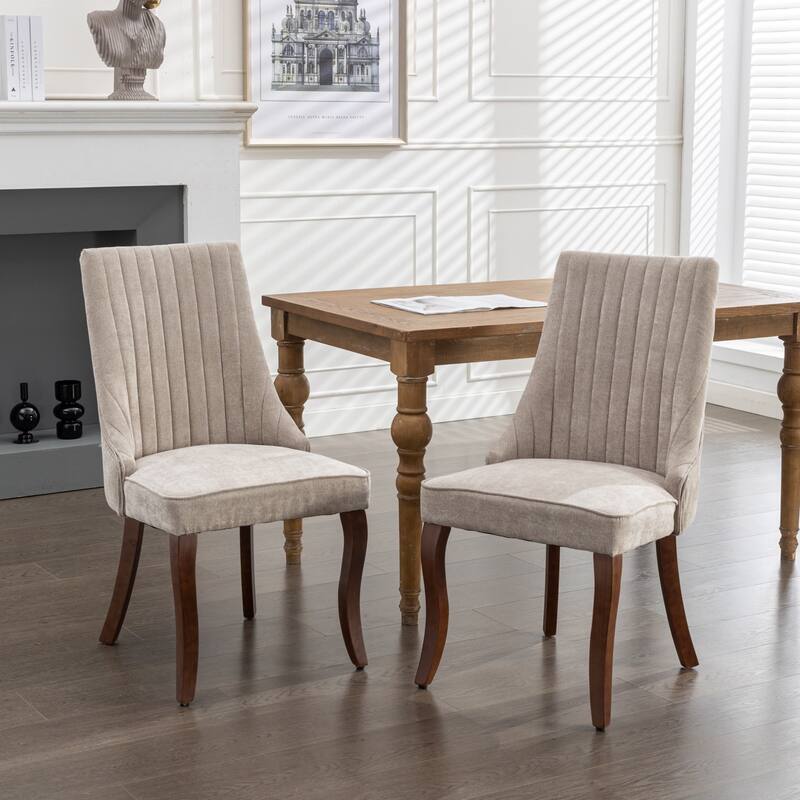 GDF Studio- Rayon Linen Upholstered Dining Chair with Wood Curved Legs, Set of 2