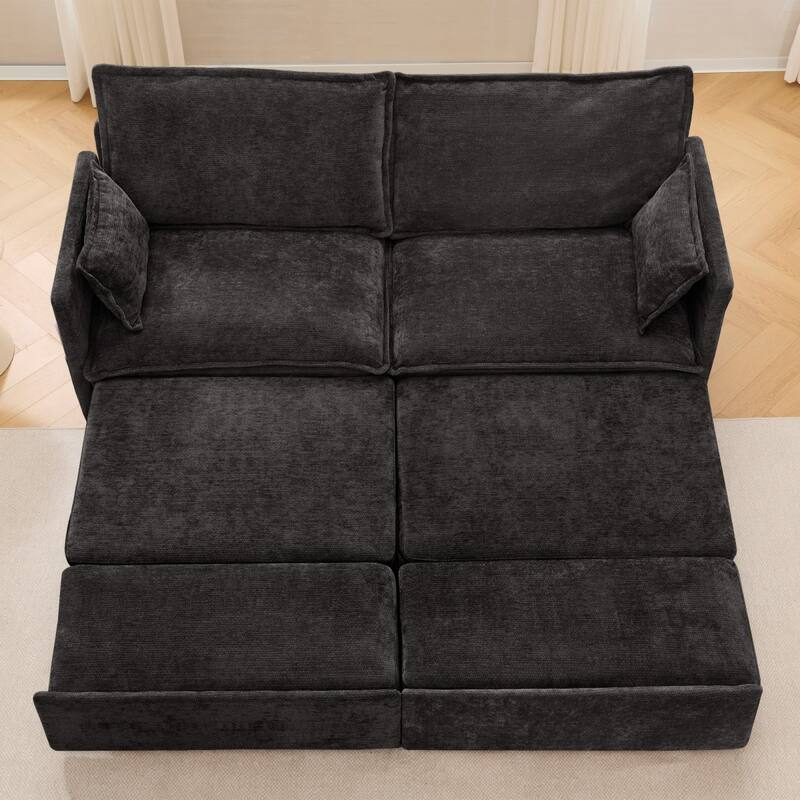 73.6" Corduroy Convertible 3-in-1 Sofa Bed with Charging Ports