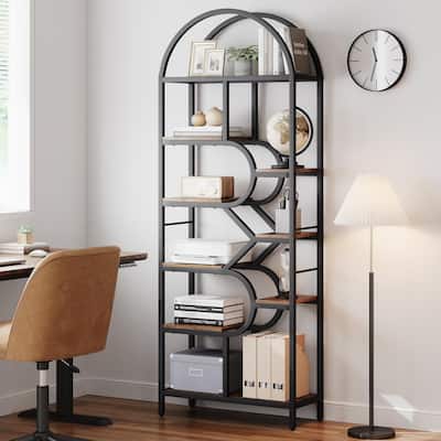 81.7 Inch Arched Bookshelf, Open Bookshelf with Storage Shelf, Geometric Bookcase Display Racks Tall Standing