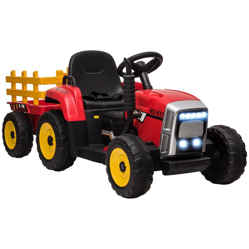 Kids Ride-On Tractor Electric Tractor with Parent Remote Control, Off-Road Toy Car Ride on Car with Trailer