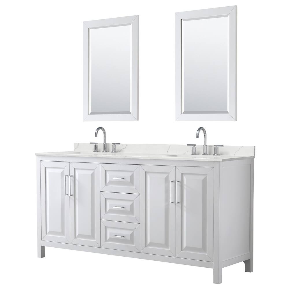 Daria 72-inch Double Vanity, 3 Hole Quartz Top, 24-inch Mirrors