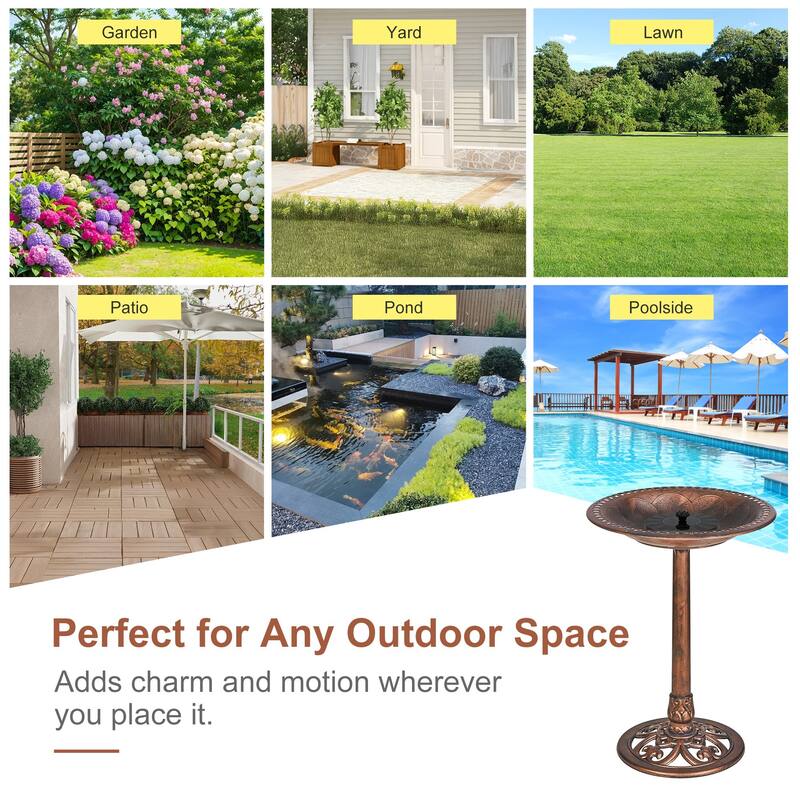 Javlergo 28" Pedestal Outdoor Bird Bath with Solar Powered Fountain for Outside Vintage Bronze Polyresin Lightweight