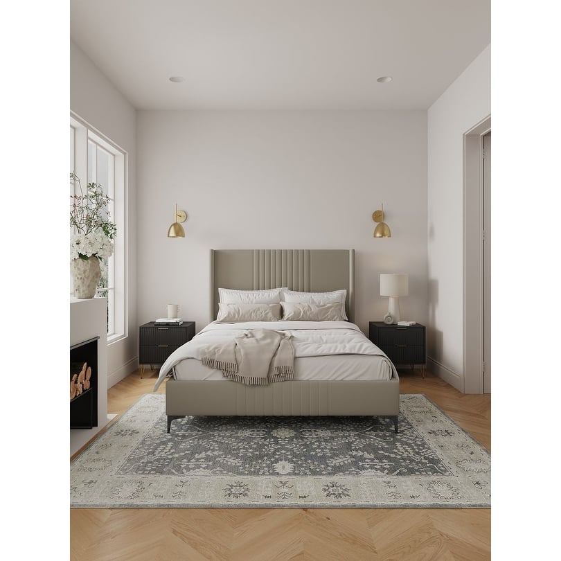 Manhattan Comfort Promenade Mid-Century Modern Velvet Upholstered Bed