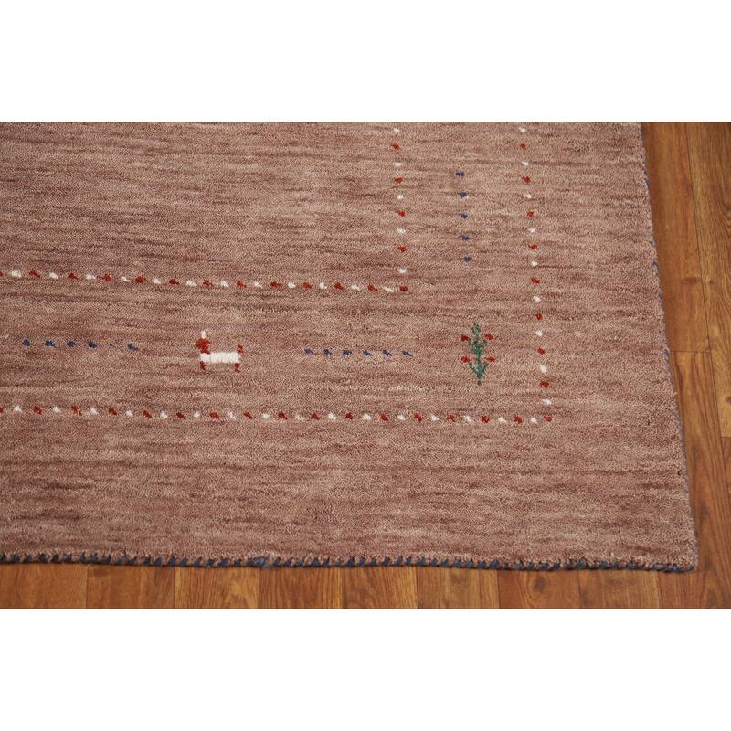 Hand Knotted Oriental 100% Wool Carpet Tribal Animal Pictorial Brown Gabbeh Area Rug - 7' 9'' X 4' 11''
