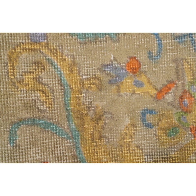 Hand Knotted Oriental 100% Wool Carpet Traditional Floral Brown Tabriz Area Rug - 13' 9'' X 9' 1''