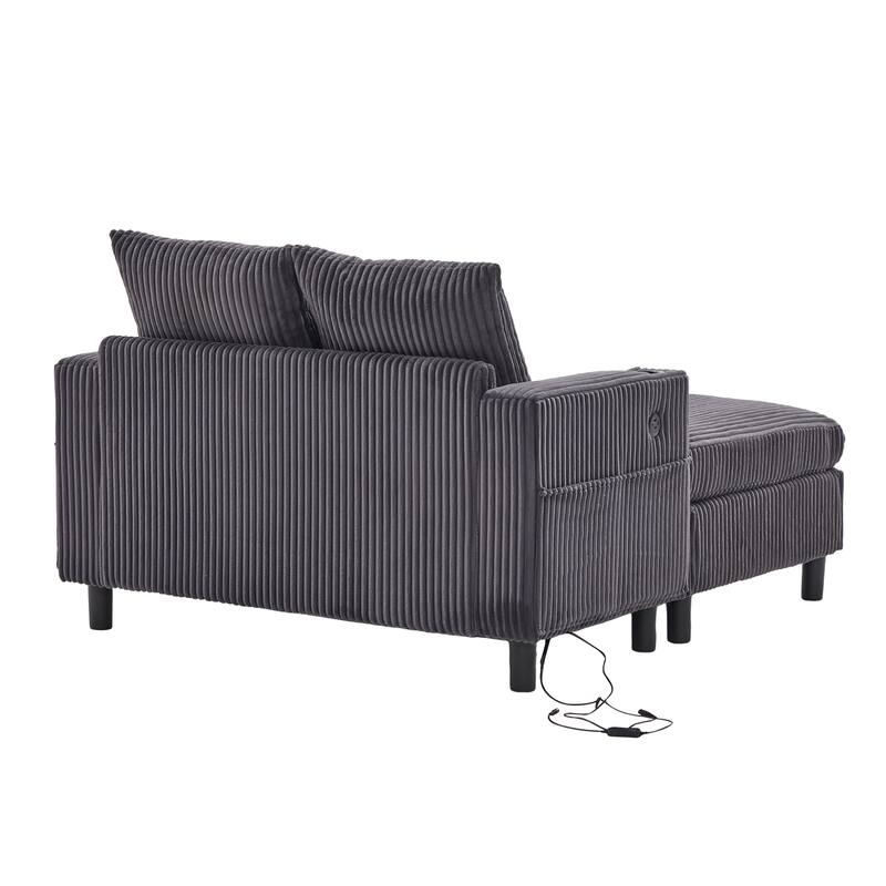 GDFStudio - Corduroy Recliner Sofa with USB Charging, RGB LED Light Strip - Suitable for Living Room and Bedroom