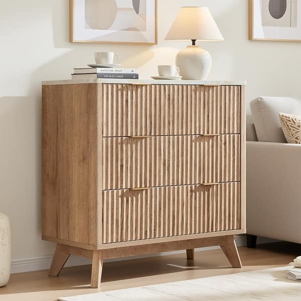 white christmas dresses Verral Solid Wood Fluted Dresser with Oak Texture - 6 Drawers main image 1