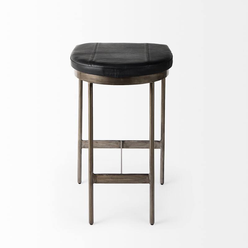 Millie Black Genuine Leather Seat with Nickel Metal Frame Counter Stool