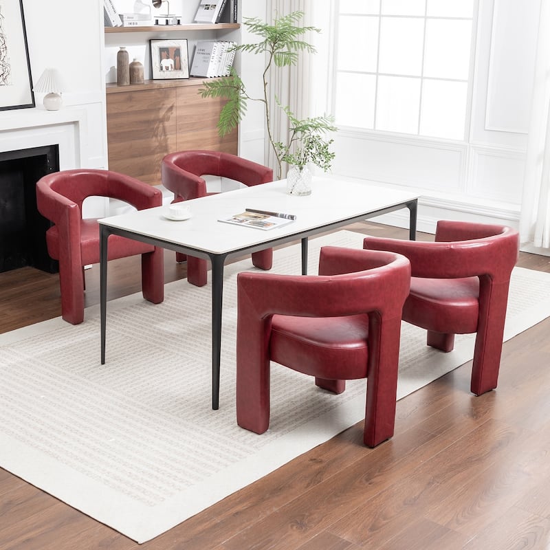 SEYNAR Modern Glam PU Leather Upholstered Dining Chair, Open-Back Accent Chair Set of 4 - Red