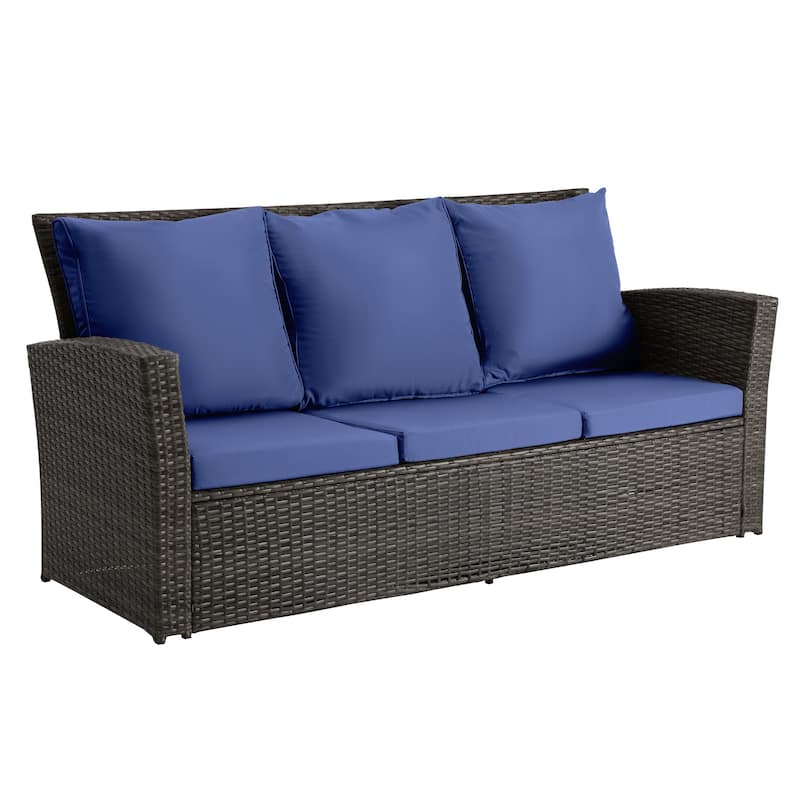 All Weather 3 Seats Patio Sofa with Thick Cushions - Blue