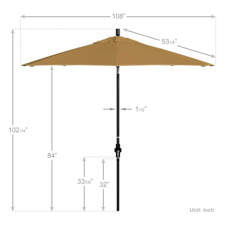 California Umbrella 9' Rd Patio Umbrella Black Aluminum Frame Fiberglass Ribs Crank Lift Collar Tilt, Sunbrella Cilantro