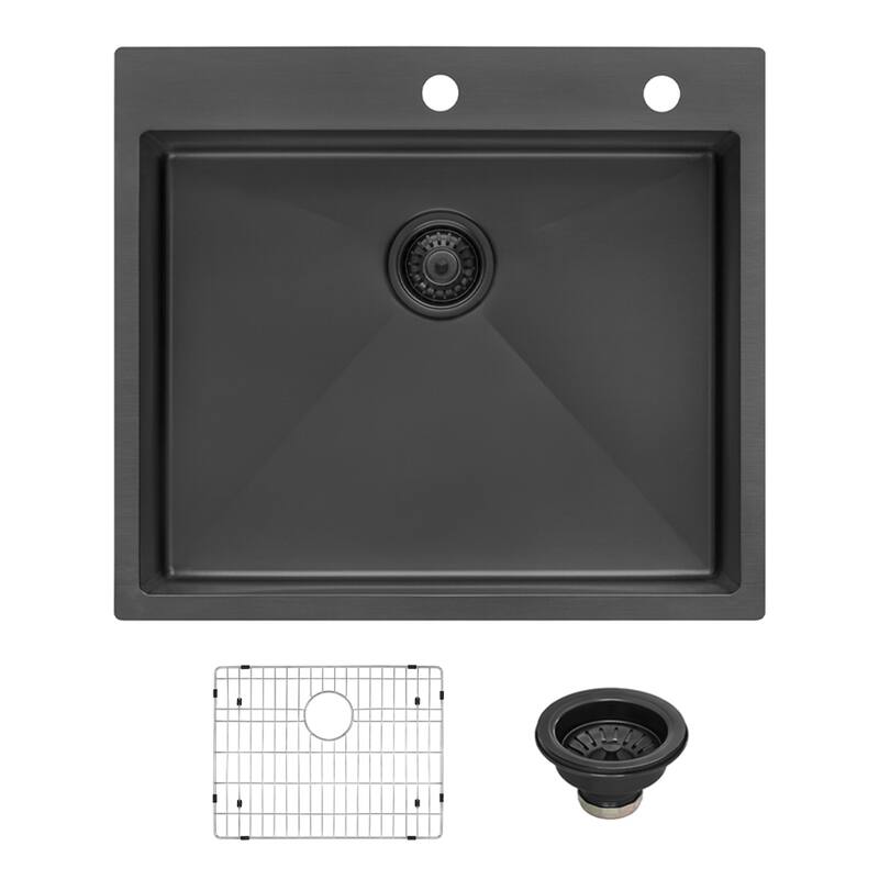 Ruvati 25 inch Gunmetal Black Stainless Steel Workstation Drop-in Topmount Kitchen Sink Single Bowl - 25" x 22" - 25" x 22"