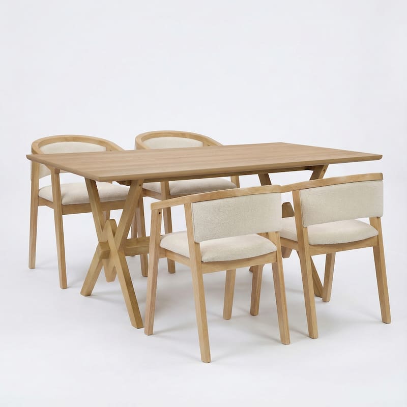 Christopher Knight Home - Modern 5-Piece Dining Set with Rectangular V-Base Dining Table & Hand-Woven Upholstered Dining Chairs