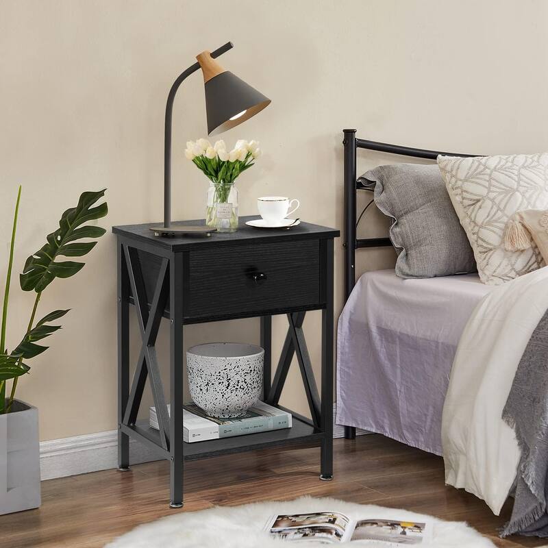 VECELO Mid Century Modern Nightstand with Storage Shelves, Set of 2 Nightstands, End Table/Side Table