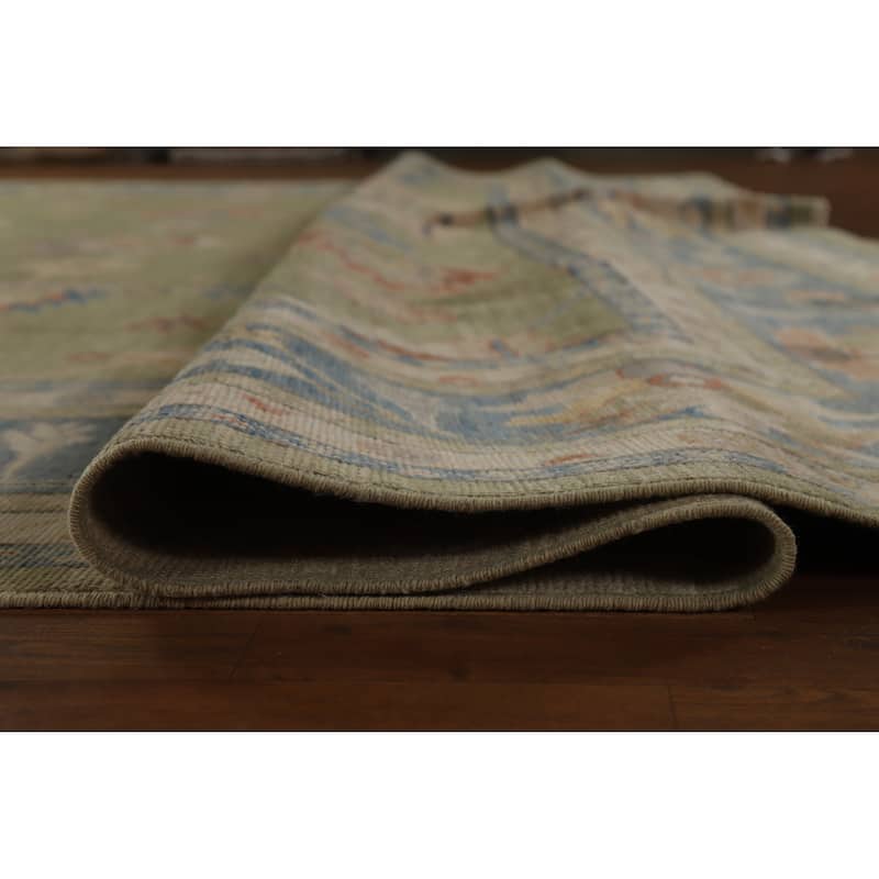 Hand Knotted Oriental 100% Wool Carpet Transitional All-Over Green Oushak Area Rug - 15' 1'' X 12' 2''
